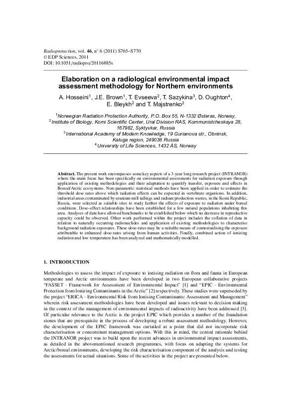 (PDF) Elaboration on a radiological environmental impact assessment ...
