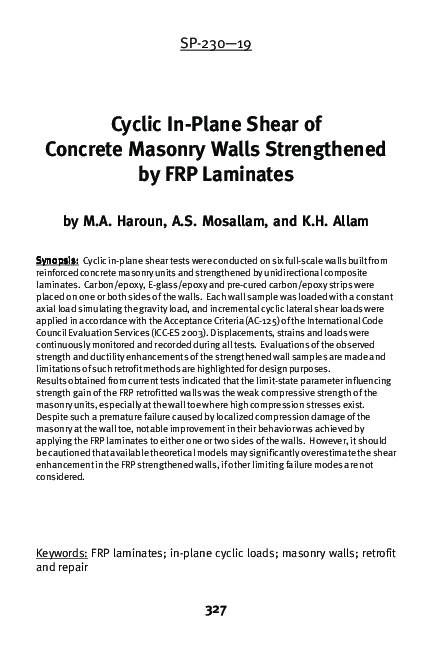 (PDF) Cyclic In-Plane Shear of Concrete Masonry Walls Strengthened by ...