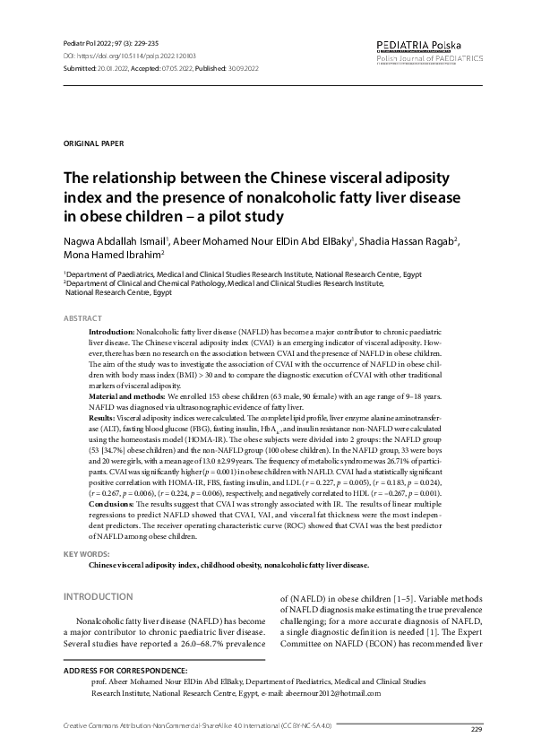 (PDF) The relationship between the Chinese visceral adiposity index and ...