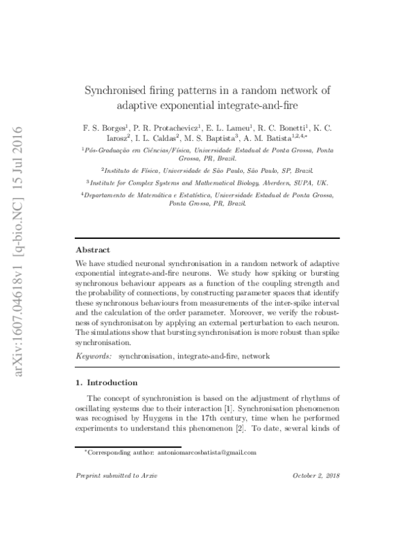 (PDF) Synchronised firing patterns in a random network of adaptive ...