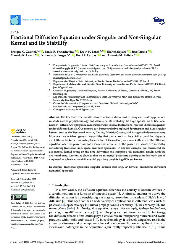 (PDF) Fractional Diffusion Equation under Singular and Non-Singular ...