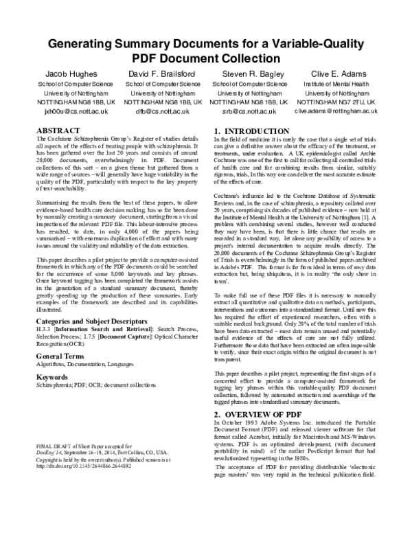 (PDF) Generating summary documents for a variable-quality PDF document ...