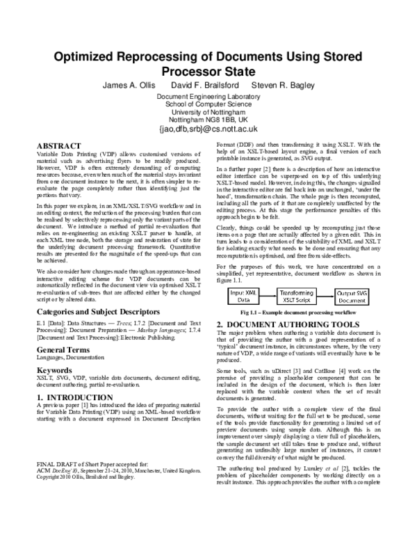 (PDF) Optimized reprocessing of documents using stored processor state
