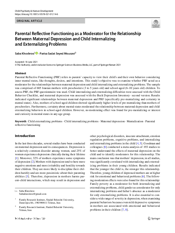 (PDF) Parental Reflective Functioning as a Moderator for the ...