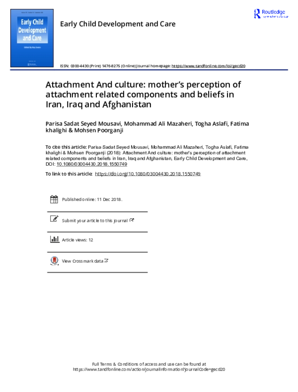 (PDF) Attachment And culture: mother’s perception of attachment related ...
