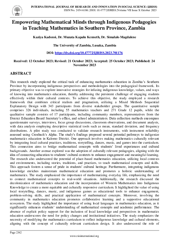 (PDF) Empowering Mathematical Minds through Indigenous Pedagogies in ...