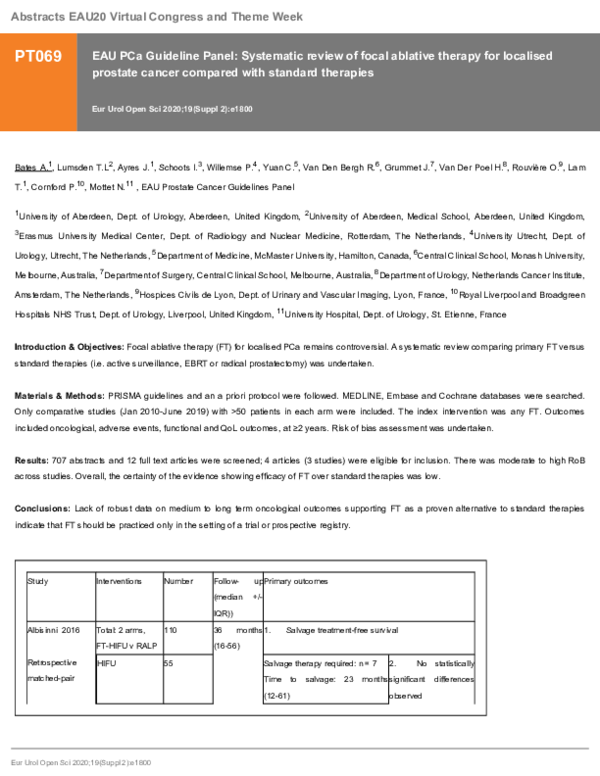 (PDF) EAU PCa Guideline Panel: Systematic review of focal ablative ...