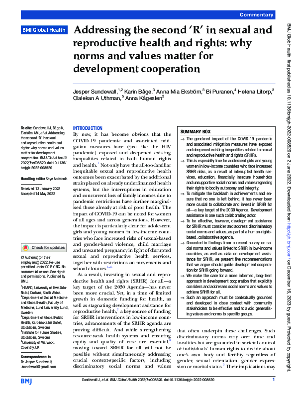 (PDF) Addressing the second ‘R’ in sexual and reproductive health and ...