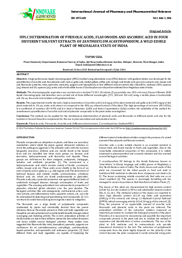 (PDF) HPLC DETERMINATION OF PHENOLIC ACIDS, FLAVONOIDS AND ASCORBIC ...