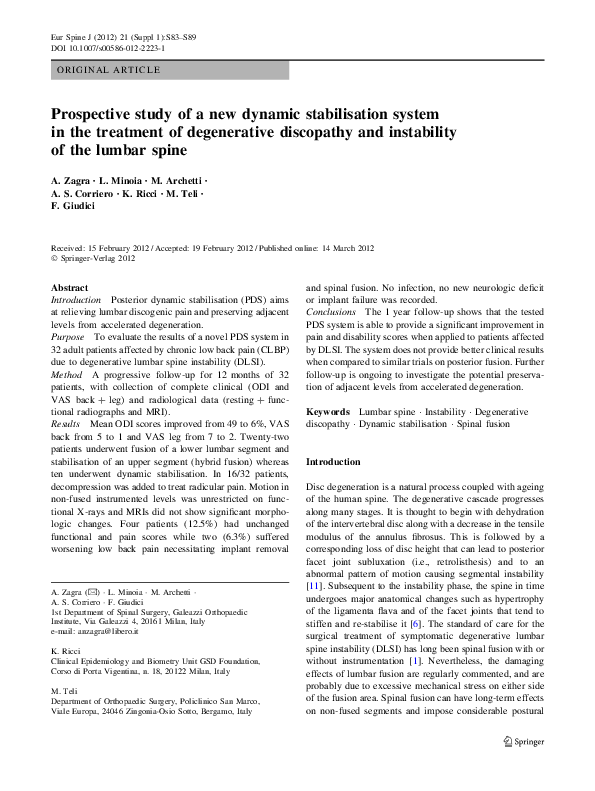 (PDF) Dynamic Stabilisation for Lumbar Disc Pain