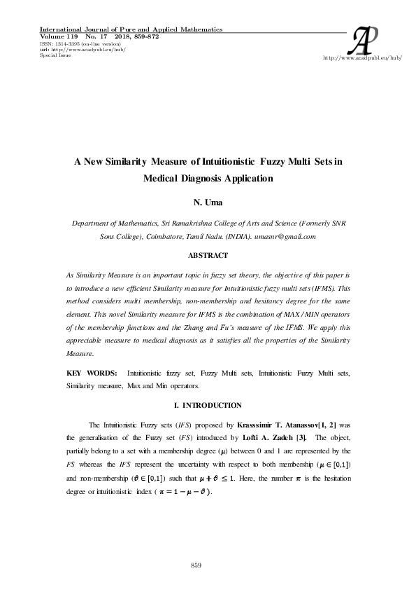 (PDF) A New Similarity Measure of Intuitionistic Fuzzy Multi Sets in ...