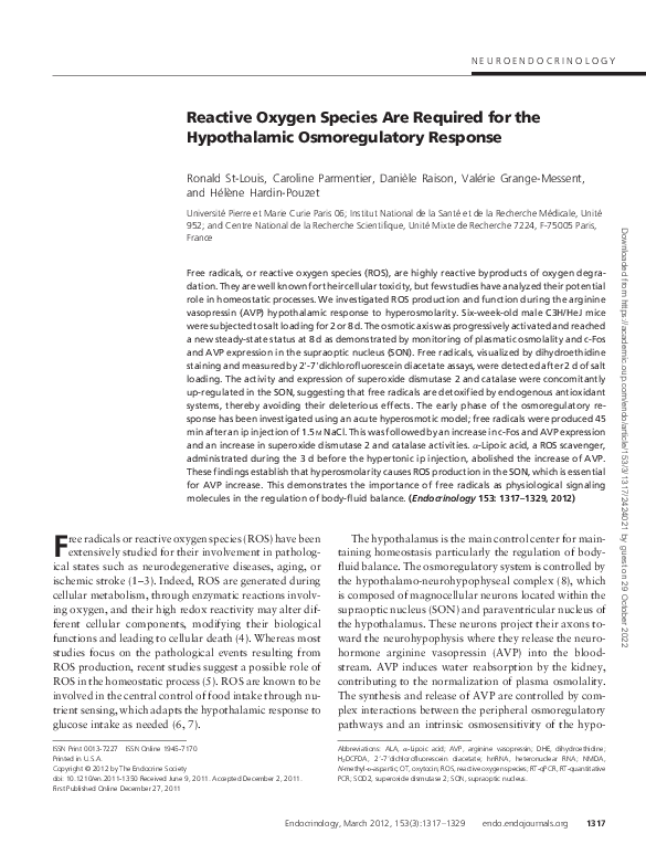 (PDF) Reactive Oxygen Species Are Required for the Hypothalamic ...