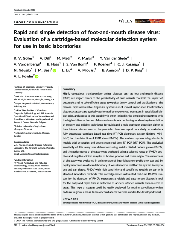 (PDF) Rapid and simple detection of foot-and-mouth disease virus ...