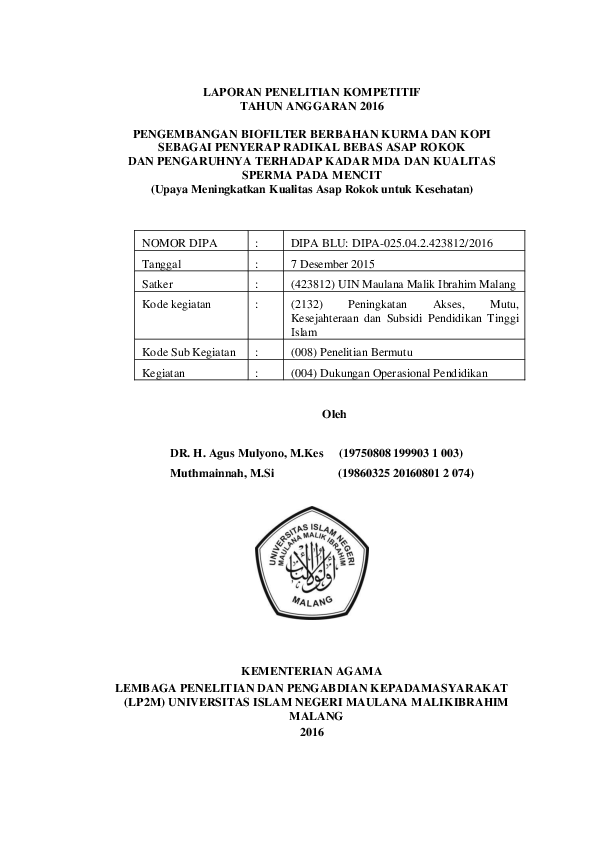 (PDF) Pengembangan biofilter berbahan kurma dan kopi sebagai penyerap ...