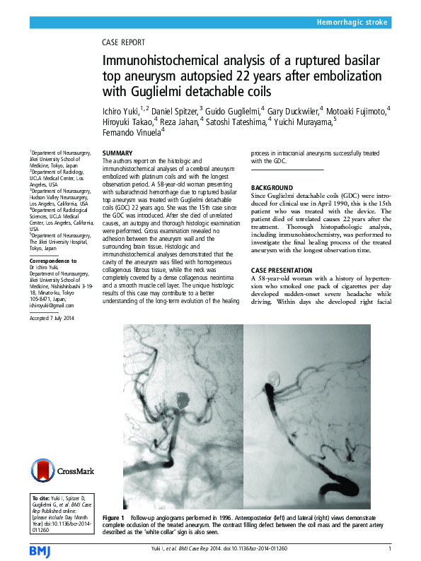 (PDF) Immunohistochemical analysis of a ruptured basilar top aneurysm ...