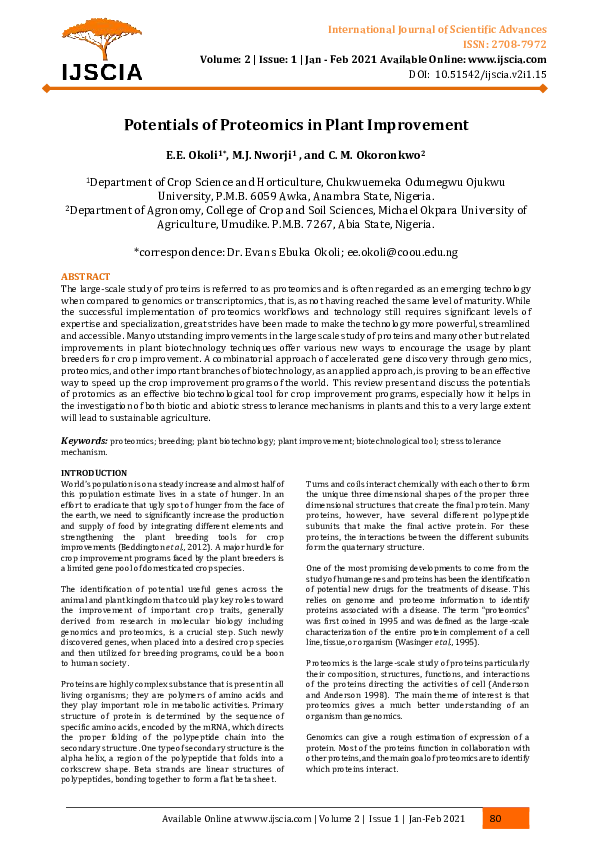 (PDF) Potentials of Proteomics in Plant Improvement