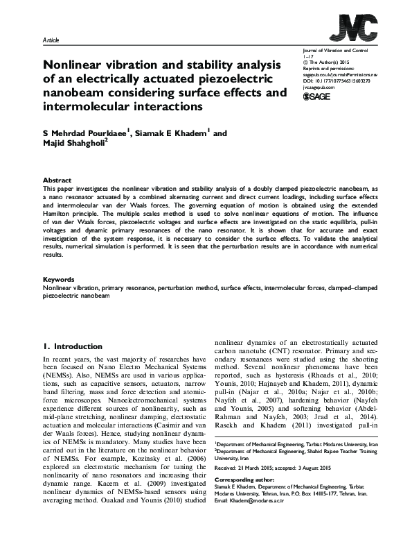 (PDF) Nonlinear vibration and stability analysis of double-walled ...