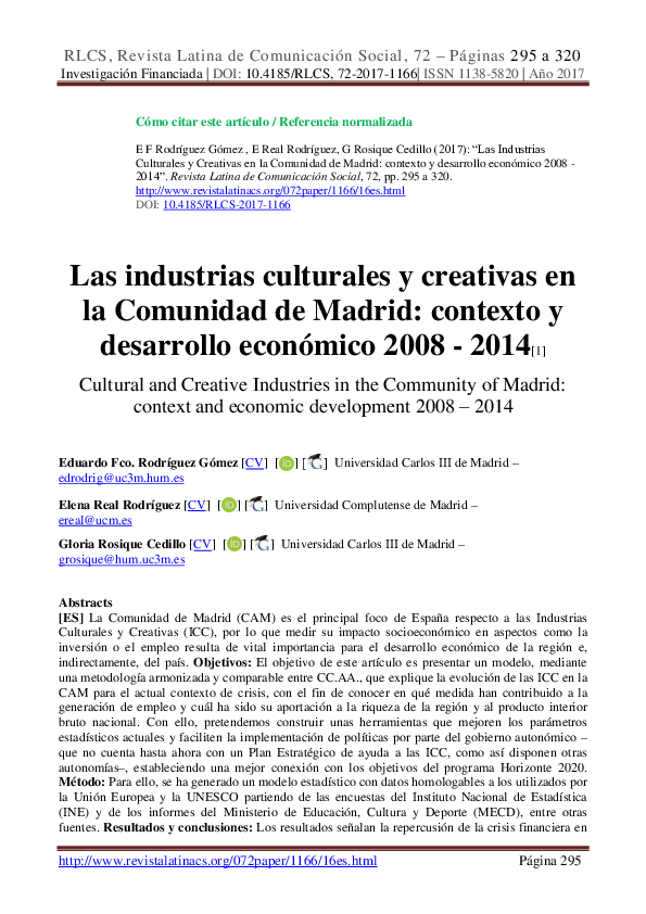 (PDF) Las industrias culturales y creativas en la Comunidad de Madrid ...
