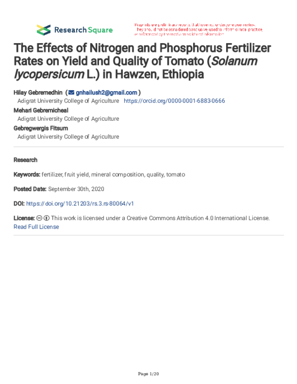 (PDF) The Effects of Nitrogen and Phosphorus Fertilizer Rates on Yield ...