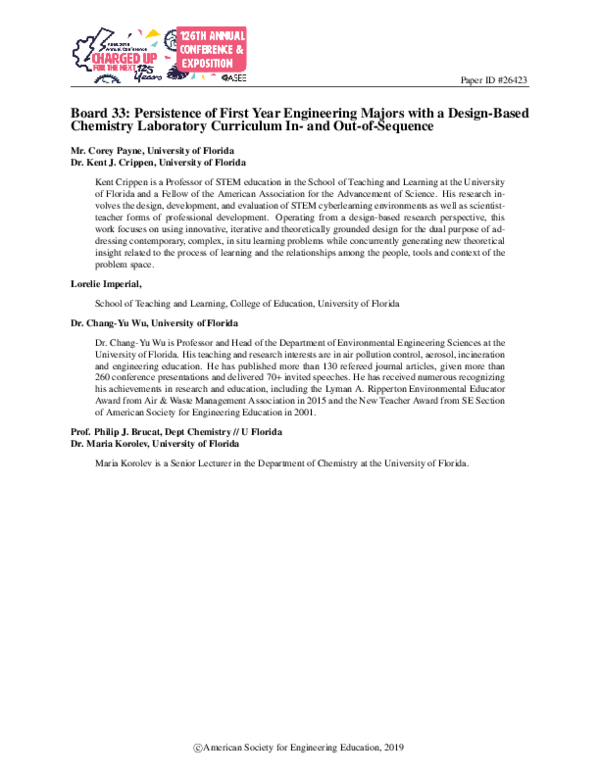 (PDF) Board 33: Persistence of First-year Engineering Majors with a ...