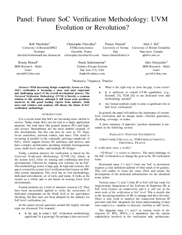 (PDF) Panel: Future SoC verification methodology: UVM evolution or ...