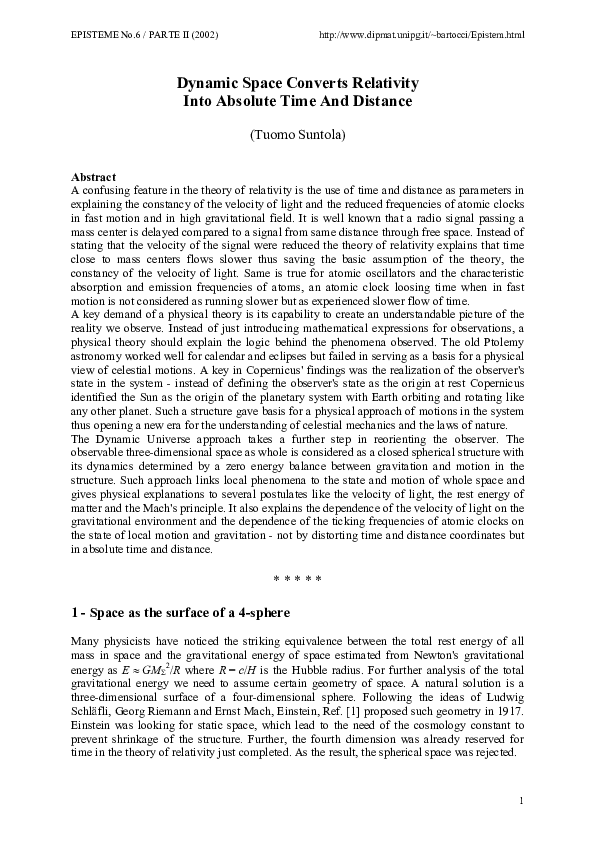 (PDF) Dynamic space converts relativity into absolute time and dis- tance