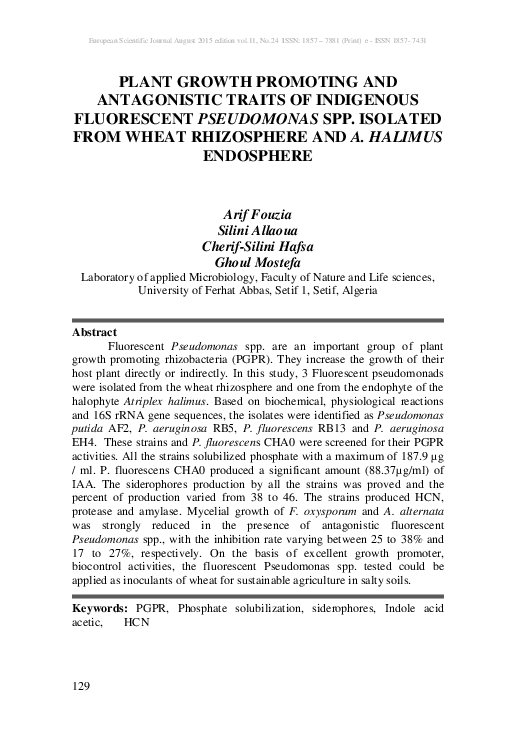 (PDF) Plant Growth Promoting and Antagonistic Traits of Indigenous ...
