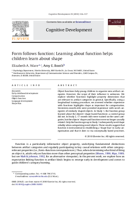 (PDF) Form follows function: Learning about function helps children ...