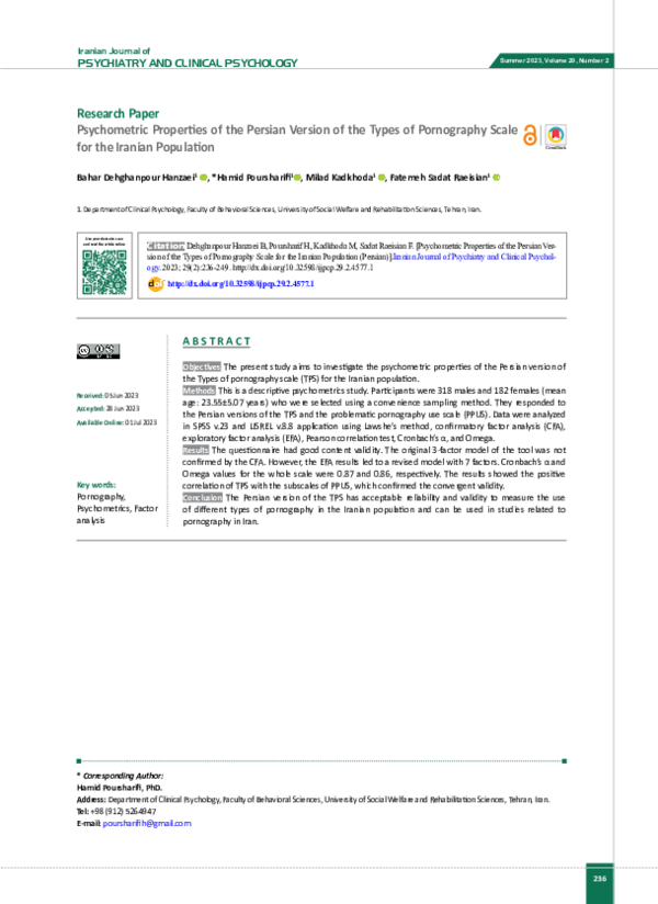 (PDF) Psychometric Properties of the Persian Version of the Types of
