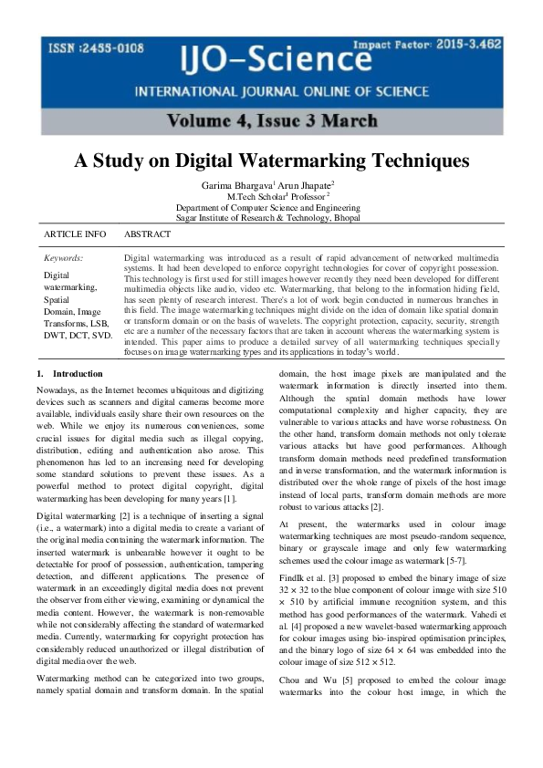 (PDF) A Study on Digital Watermarking Techniques