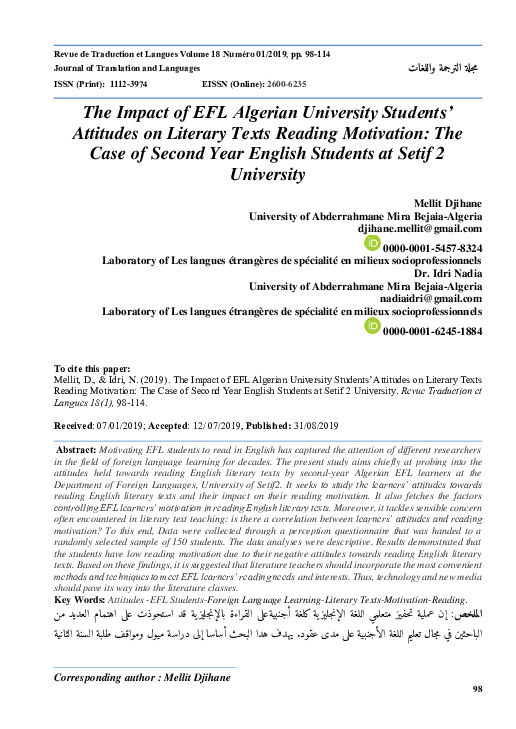 (PDF) The Impact of EFL Algerian University Students’ Attitudes on ...