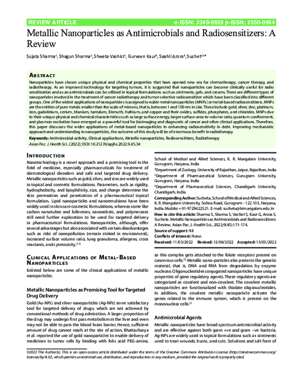 (PDF) Metallic Nanoparticles as Antimicrobials and Radiosensitizers: A ...