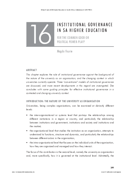 (PDF) Institutional Governance in SA Higher Education