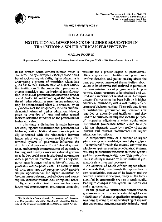 (PDF) Institutional governance of higher education in transition: A ...