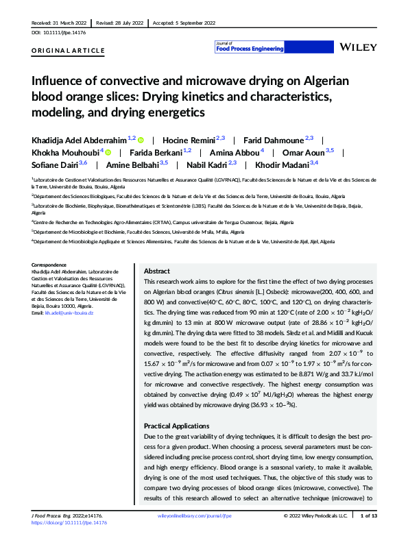 (PDF) Influence of convective and microwave drying on Algerian blood ...
