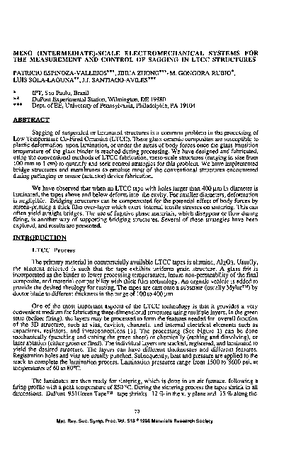Meso (Intermediate)-Scale Electromechanical Systems for the Measurement and Control of Sagging in LtcC Structures