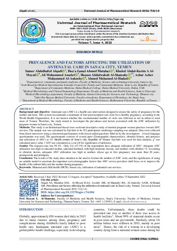 (PDF) Prevalence and Factors Affecting the Utilization of Antenatal ...