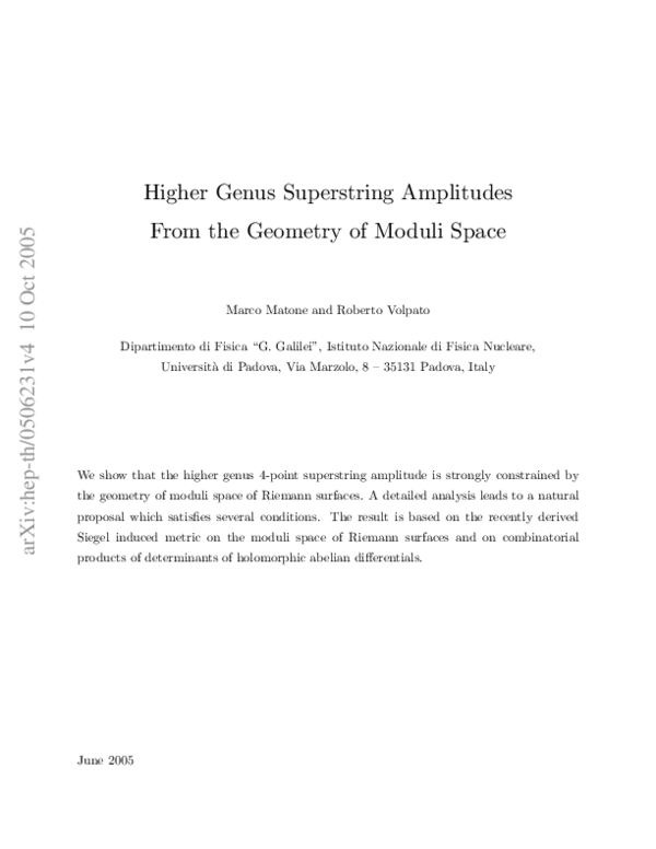 (PDF) Higher genus superstring amplitudes from the geometry of moduli ...
