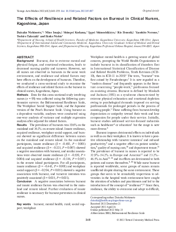 (PDF) The Effects of Resilience and Related Factors on Burnout in ...
