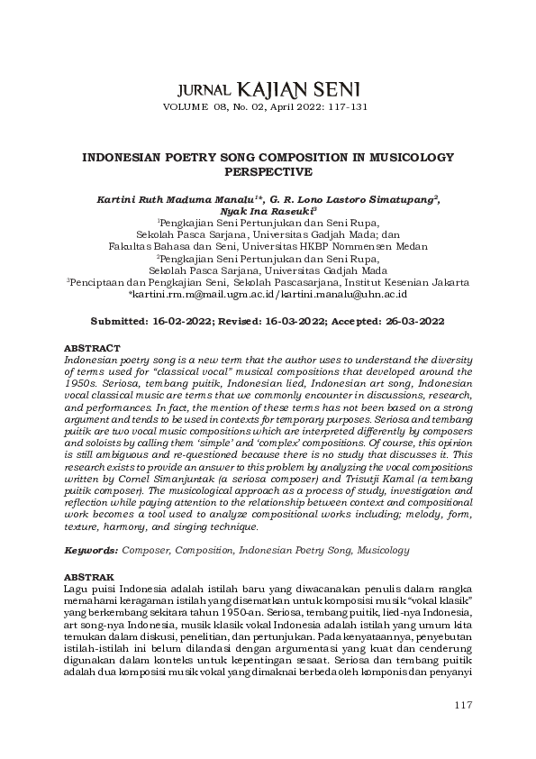 (PDF) Indonesian Poetry Song Composition in Musicology Perspective