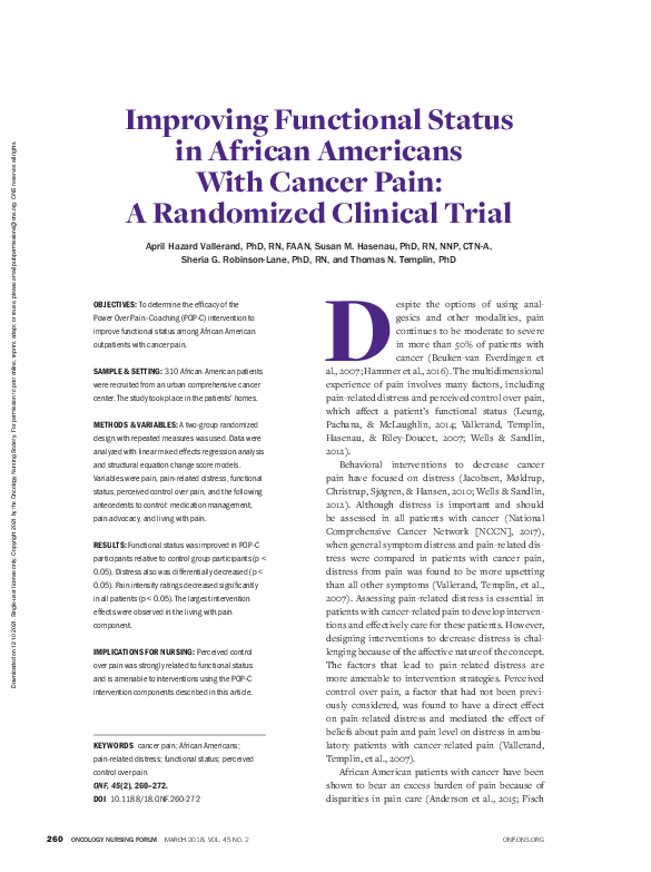 (PDF) Improving Functional Status in African Americans With Cancer Pain ...