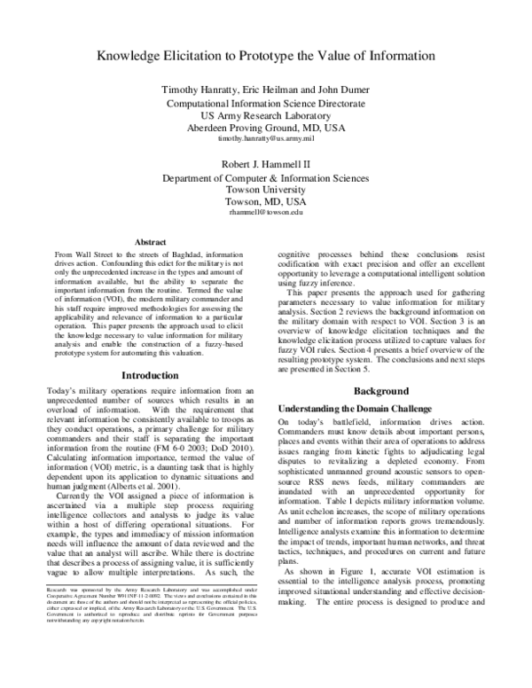 (PDF) Knowledge Elicitation to Prototype the Value of Information