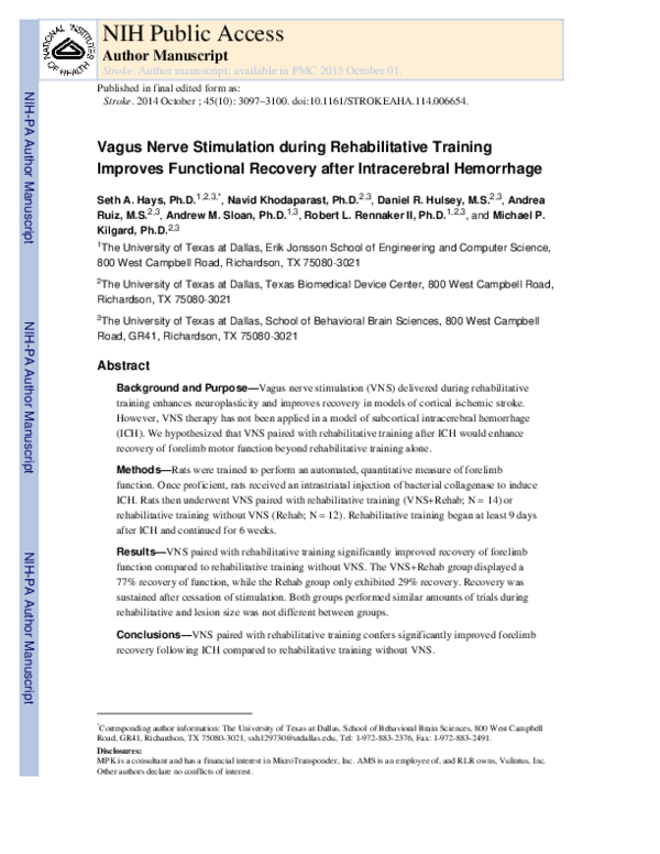 (PDF) Vagus Nerve Stimulation During Rehabilitative Training Improves ...