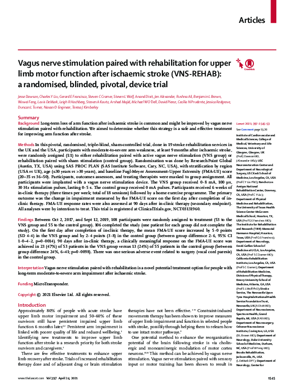 (PDF) Vagus Nerve Stimulation Paired With Rehabilitative Training ...
