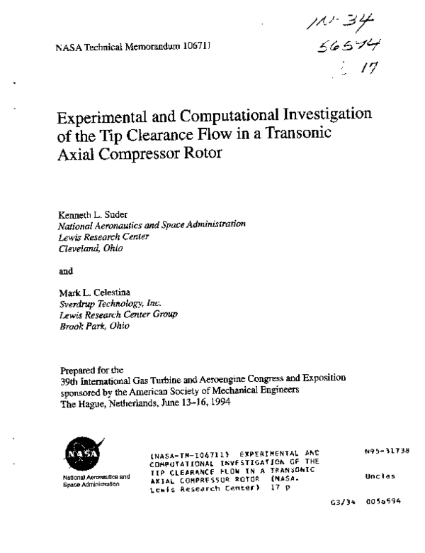 (PDF) Experimental and Computational Investigation of the Tip Clearance ...