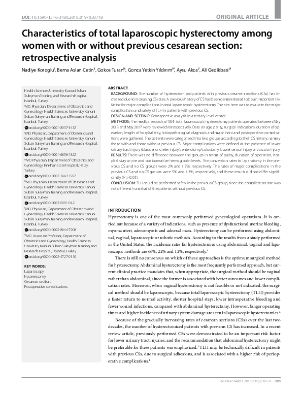 (PDF) Characteristics of total laparoscopic hysterectomy among women ...
