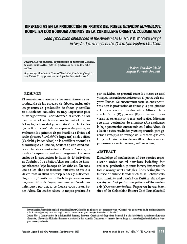 (PDF) Seed production differences of the Andean oak Quercus Humboldtii ...