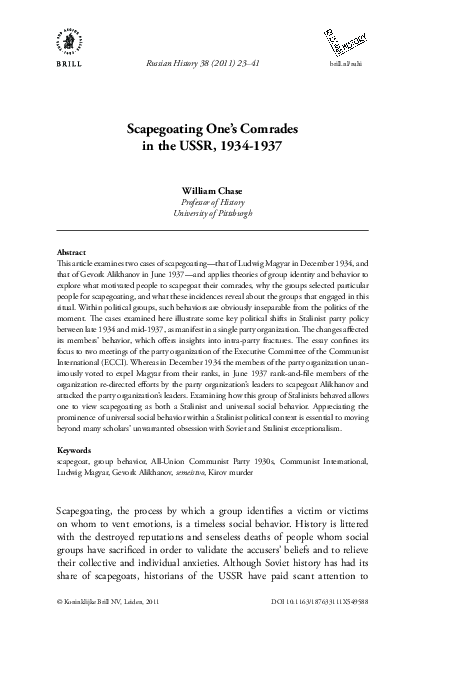 (PDF) Scapegoating One's Comrades in the USSR, 1934-1937