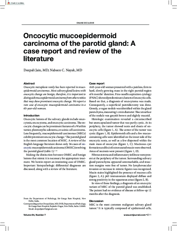 (PDF) Oncocytic mucoepidermoid carcinoma of the parotid gland