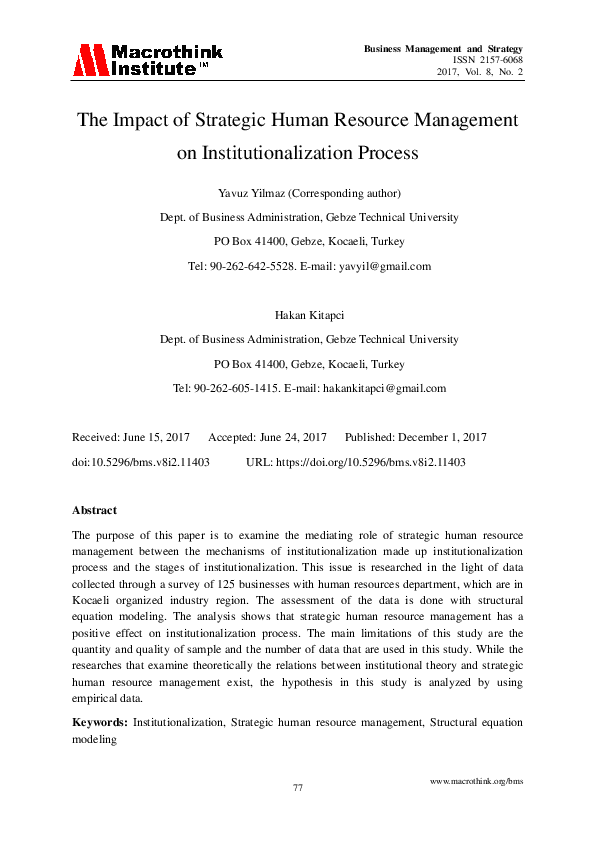 (PDF) The Impact of Strategic Human Resource Management on ...